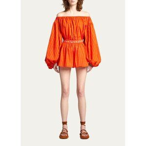 Caroline Constas Orange Teagen Embroidered Toile Culotte Shorts Striped, Size XS